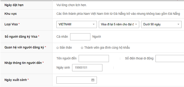 đặt lịch hẹn xin Visa Hàn Quốc Online