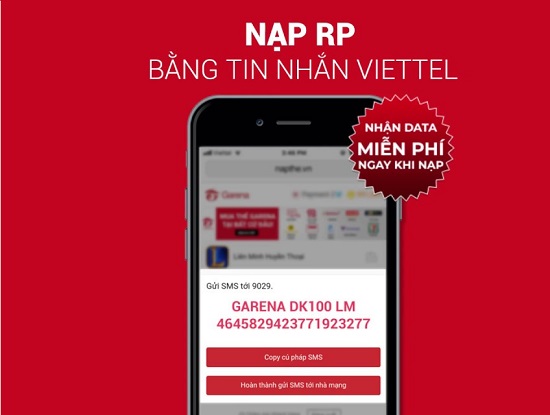 nap rp qua sms viettel 