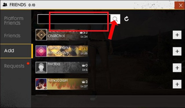 tìm bạn bè trên Free Fire bằng ID