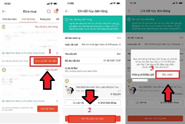 khôi phục đơn hàng đã hủy trên Shopee