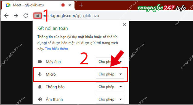 Không bật được Mic trên Google Meet