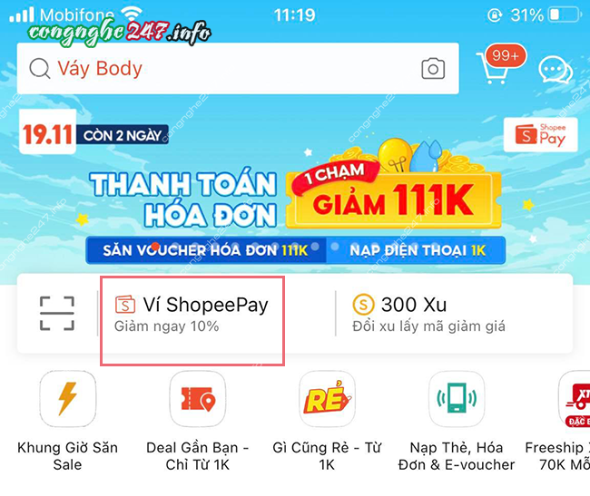 Mã giảm giá thanh toán tiền điện Shopee