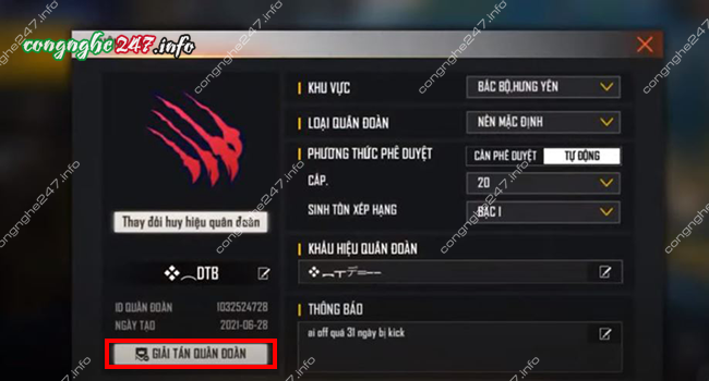 Cách giải tán quân đoàn trong Free Fire