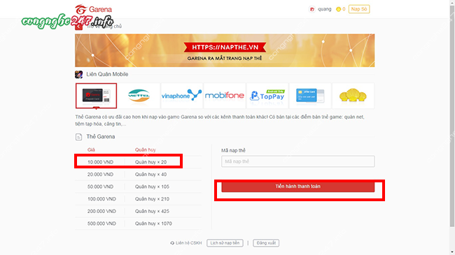 Bảng giá quân huy Garena 