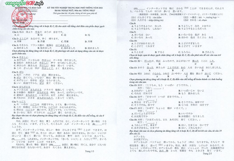 File đề minh họa thi tốt nghiệp THPT 2022