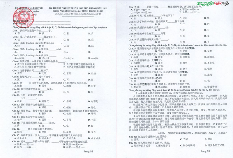 File đề minh họa thi tốt nghiệp THPT 2022