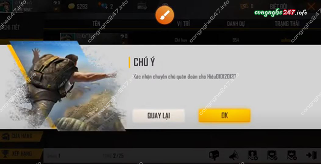 Chuyển chủ quân đoàn Free Fire