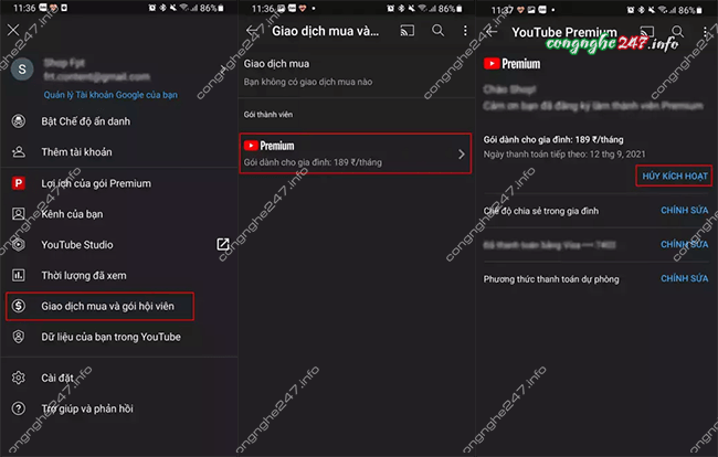 cach huy goi youtube premium